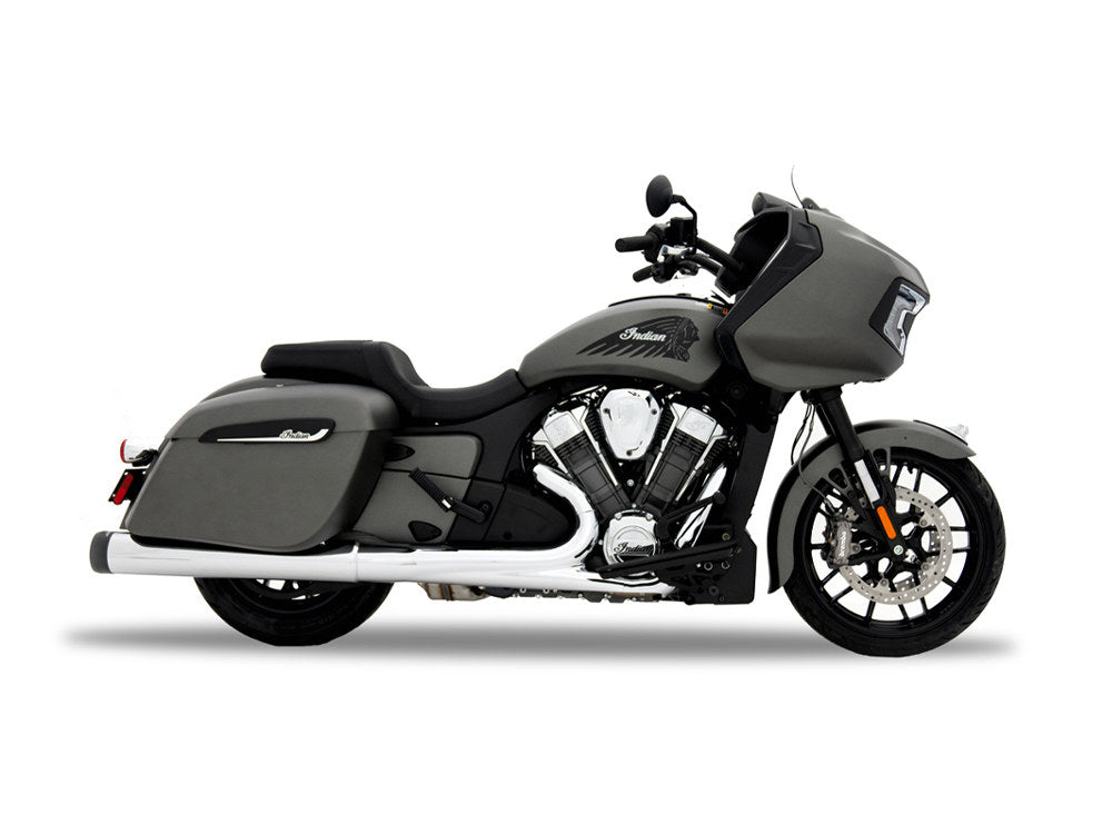 4.5in. DBX45 Slip-On Mufflers - Chrome with Black End Caps. Fits Indian Big Twin 2014up with Hard Saddle Bags. - Rinehart Exhaust