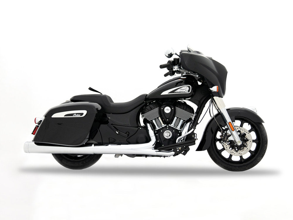 4.5in. DBX45 Slip-On Mufflers - Chrome with Chrome End Caps. Fits Indian Big Twin 2014up with Hard Saddle Bags. - Rinehart Exhaust
