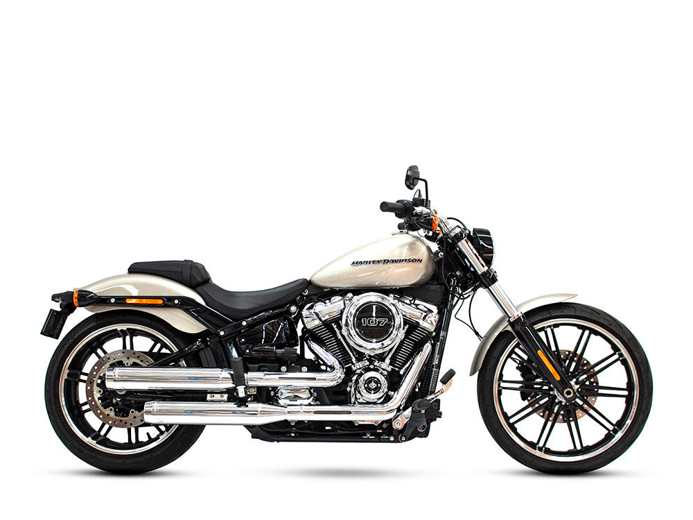 3-1/2in. Slip-On Mufflers - Chrome with Chrome End Caps. Fits Softail Slim, Street Bob, Standard & Low Rider Models 2018-2024 & Breakout & Fat Boy 2018up - Rinehart Exhaust
