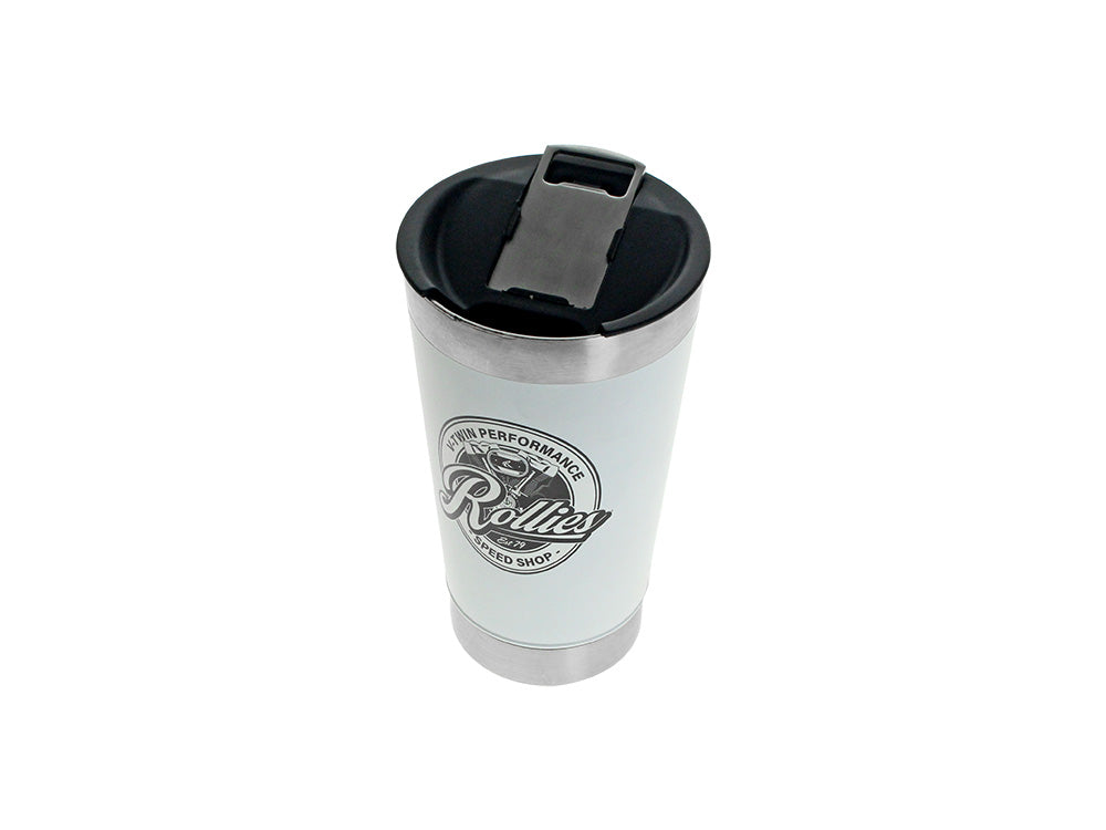 20oz Double Walled Stainless Steel Beer Cup or Coffee Cup - White - Rollies Speed Shop