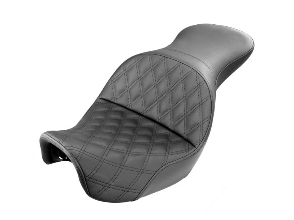 Explorer LS Dual Seat with Black Double Diamond Lattice Stitch. Fits Dyna 2006-2017 - Saddlemen Seats