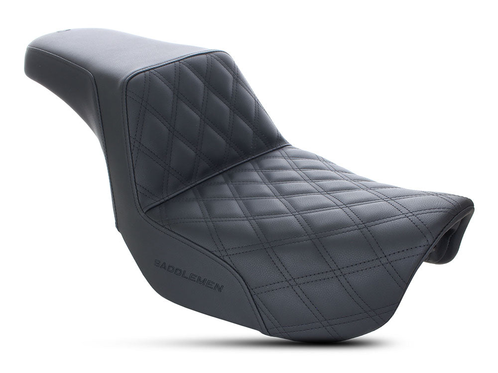 Step-Up LS Dual Seat with Black Double Diamond Lattice Stitch. Fits Dyna 2006-2017. - Saddlemen Seats