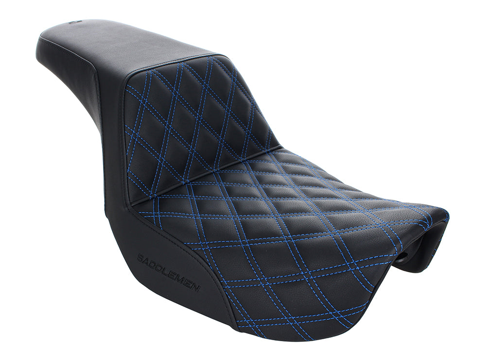 Step-Up LS Dual Seat with Blue Double Diamond Lattice Stitch. Fits Dyna 2006-2017. - Saddlemen Seats