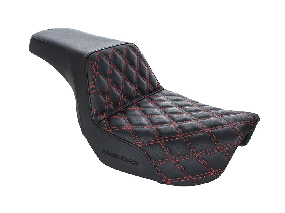 Step-Up LS Dual Seat with Red Double Diamond Lattice Stitch. Fits Dyna 2006-2017. - Saddlemen Seats