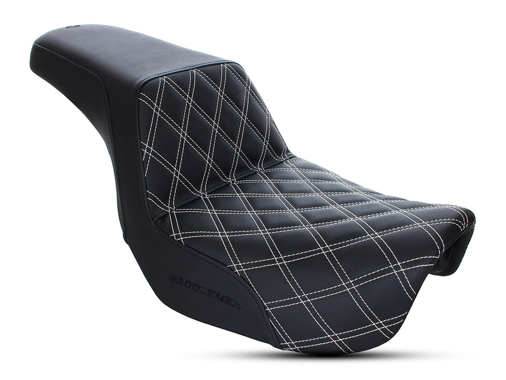 Step-Up LS Dual Seat with White Double Diamond Lattice Stitch. Fits Dyna 2006-2017. - Saddlemen Seats