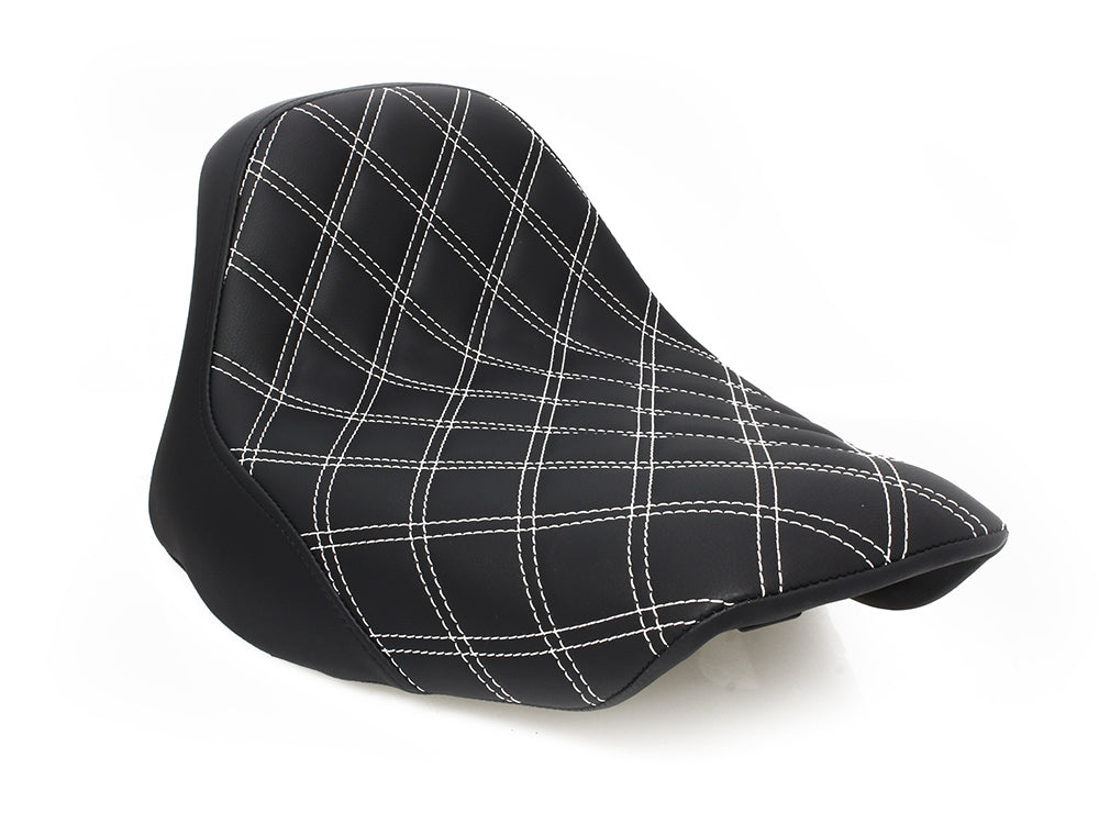 Renegade LS Solo Seat with White Double Diamond Stitch. Fits Softail 2008-2017 with 150 OEM Rear Tyre. - Saddlemen Seats
