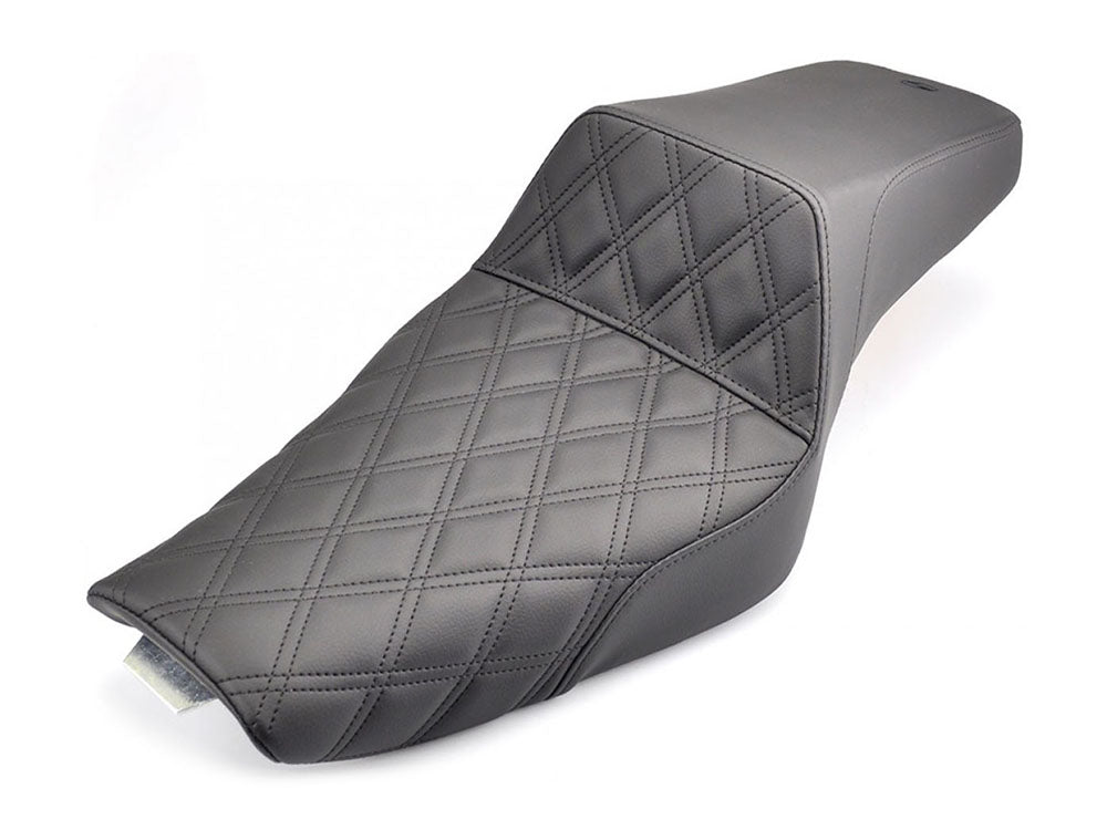 Step-Up LS Dual Seat with Black Double Diamond Lattice Stitch. Fits Sportster 2004-2021 with 4.5 Gallon Fuel Tank. - Saddlemen Seats