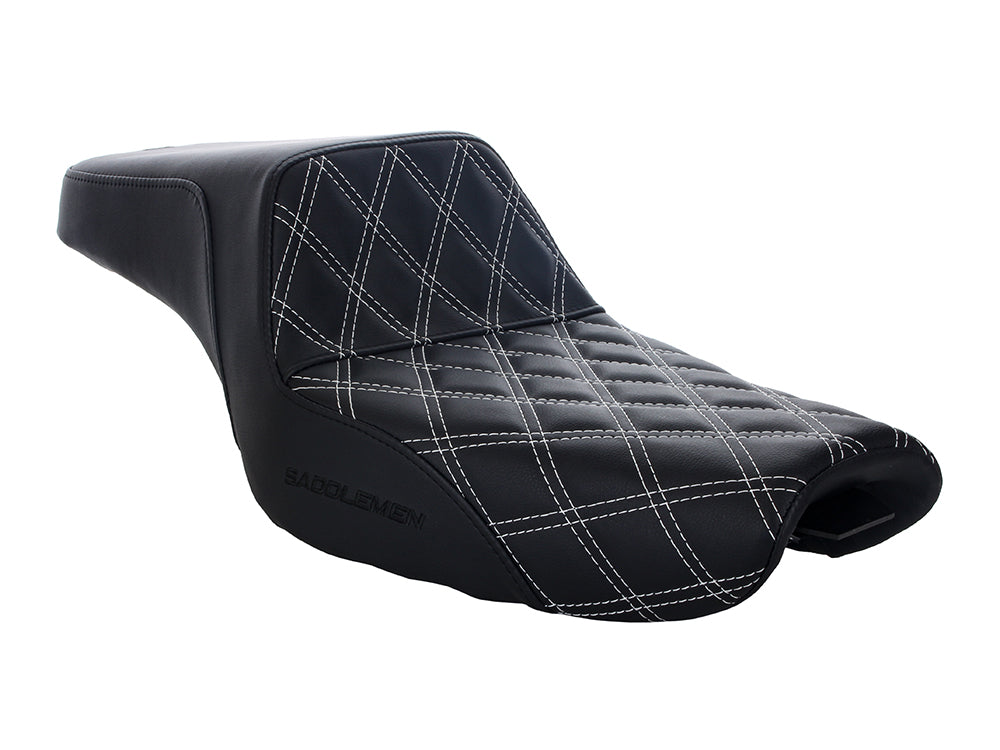 Step-Up LS Dual Seat with White Double Diamond Lattice Stitch. Fits Sportster 2004-2021 with 4.5 Gallon Fuel Tank. - Saddlemen Seats