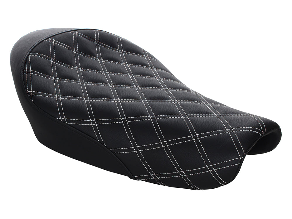 Renegade LS Solo Seat with White Double Diamond Lattice Stitch. Fits Sportster 2004-2021 with 3.3 Gallon Fuel Tank. - Saddlemen Seats