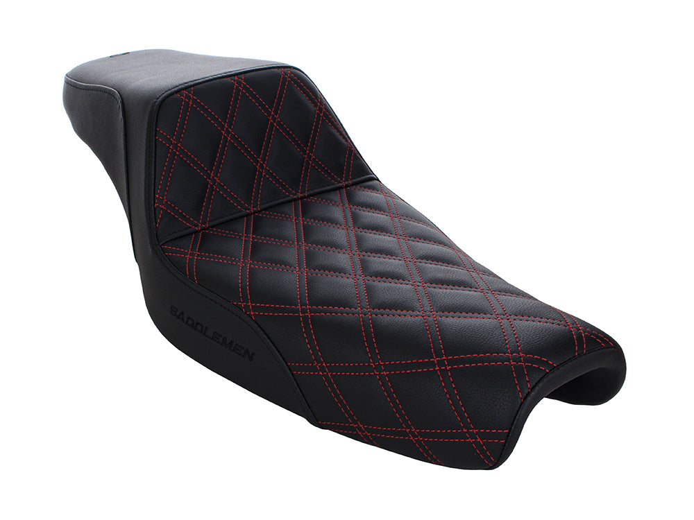Step-Up LS Dual Seat with Red Double Diamond Lattice Stitch. Fits Sportster 2004-2021 with 3.3 Gallon Fuel Tank. - Saddlemen Seats