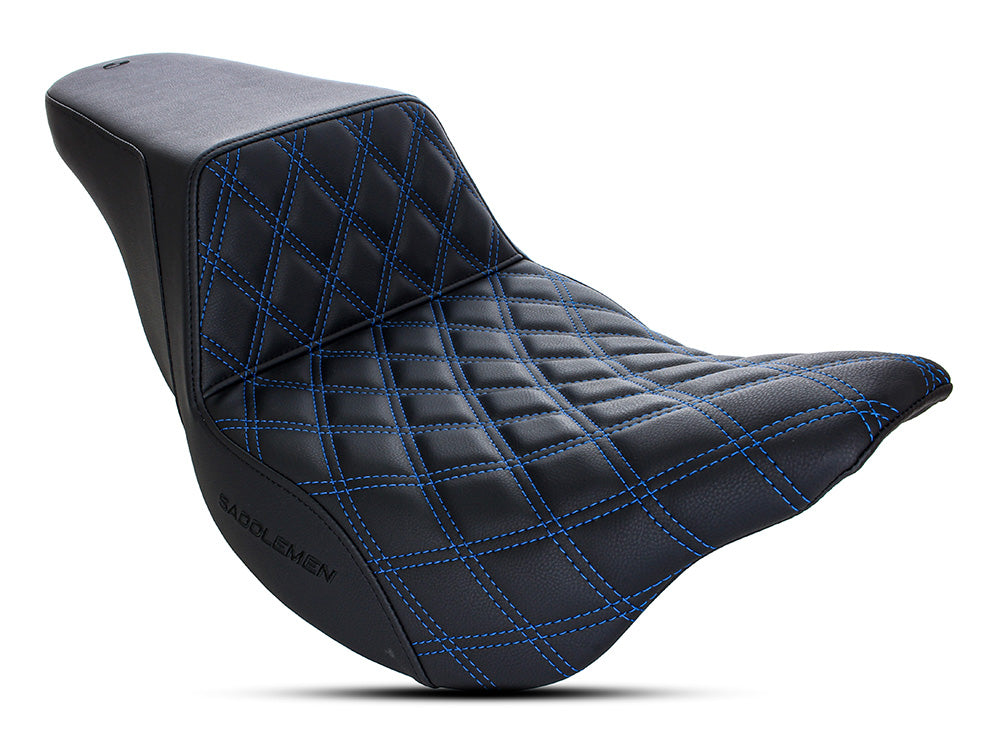 Step-Up LS Dual Seat with Blue Double Diamond Lattice Stitch. Fits Most Touring 2008-2024 - Saddlemen Seats