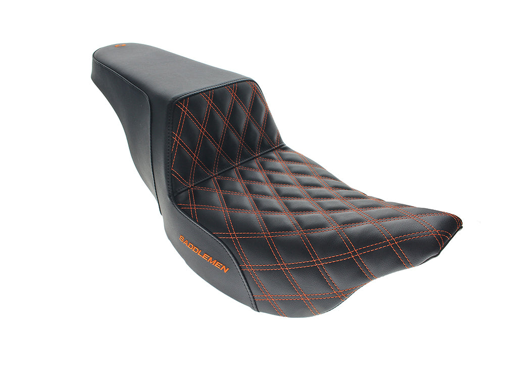 Step-Up LS Dual Seat with Orange Double Diamond Lattice Stitch. Fits Most Touring 2008-2024 - Saddlemen Seats