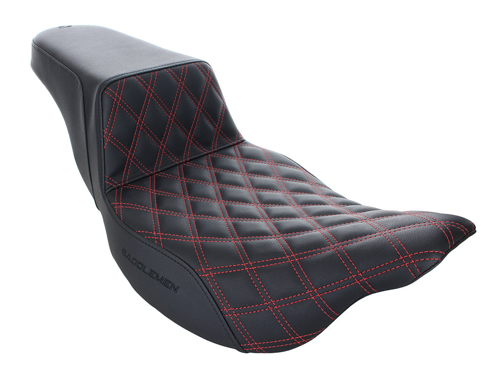 Step-Up LS Dual Seat with Red Double Diamond Lattice Stitch. Fits Most Touring 2008-2024 - Saddlemen Seats