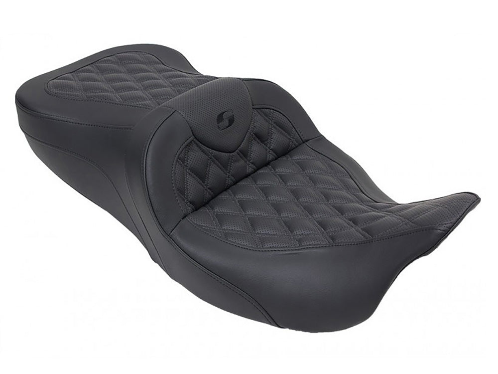 Roadsofa LS Dual Seat with Black Double Diamond Lattice Stitch. Fits Most Touring 2008-2024 - Saddlemen Seats