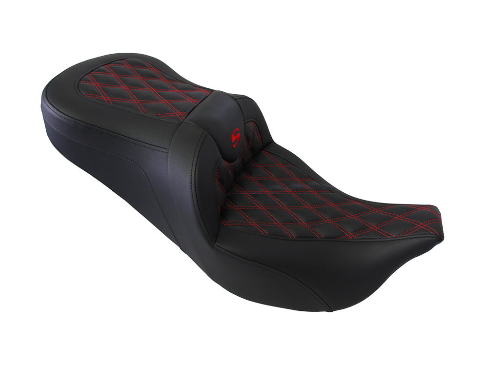 Roadsofa LS Dual Seat with Red Double Diamond Lattice Stitch. Fits Most Touring 2008-2024 - Saddlemen Seats