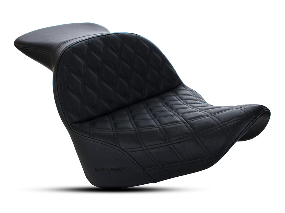 Explorer LS Dual Seat with Black Double Diamond Lattice Stitch. Fits Fat Boy 2018up & Breakout 2023up - Saddlemen Seats