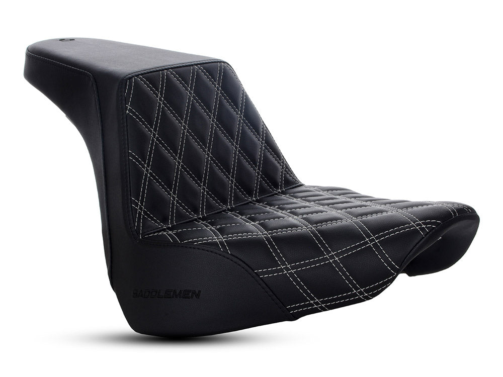 Step-Up Front LS Dual Seat with Silver Double Diamond Lattice Stitch. Fits Fat Boy 2018up & Breakout 2023up - Saddlemen Seats