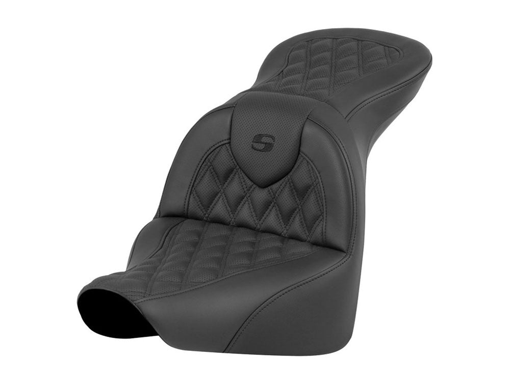 Roadsofa LS Dual Seat with Black Double Diamond Lattice Stitch. Fits Fat Boy 2018up & Breakout 2023up - Saddlemen Seats