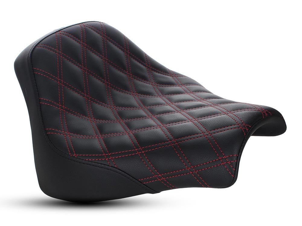 Renegade LS Solo Seat with Red Double Diamond Lattice Stitch. Fits Fat Bob 2018-2024 - Saddlemen Seats