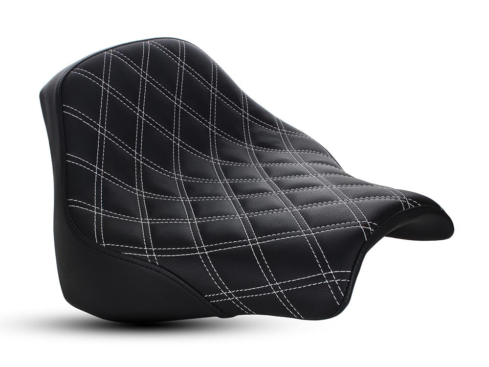 Renegade LS Solo Seat with White Double Diamond Lattice Stitch. Fits Fat Bob 2018-2024 - Saddlemen Seats