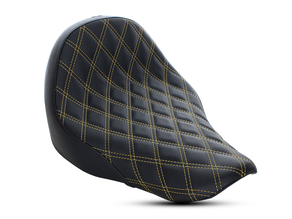 Renegade LS Solo Seat with Gold Double Diamond Lattice Stitch. Fits Sport Glide & Low Rider 2018up, Low Rider S 2020up & Low Rider ST 2022up. - Saddlemen Seats
