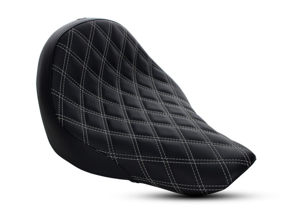 Renegade LS Solo Seat with Silver Double Diamond Lattice Stitch. Fits Sport Glide & Low Rider 2018up, Low Rider S 2020up & Low Rider ST 2022up. - Saddlemen Seats