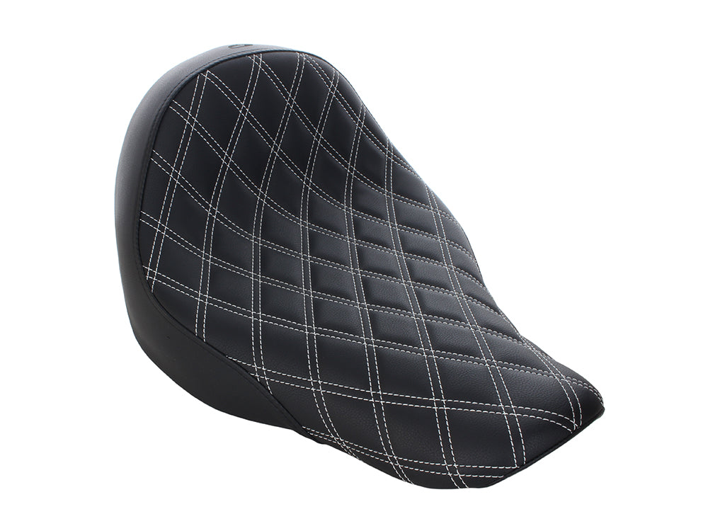 Renegade LS Solo Seat with White Double Diamond Lattice Stitch. Fits Sport Glide & Low Rider 2018up, Low Rider S 2020up & Low Rider ST 2022up. - Saddlemen Seats