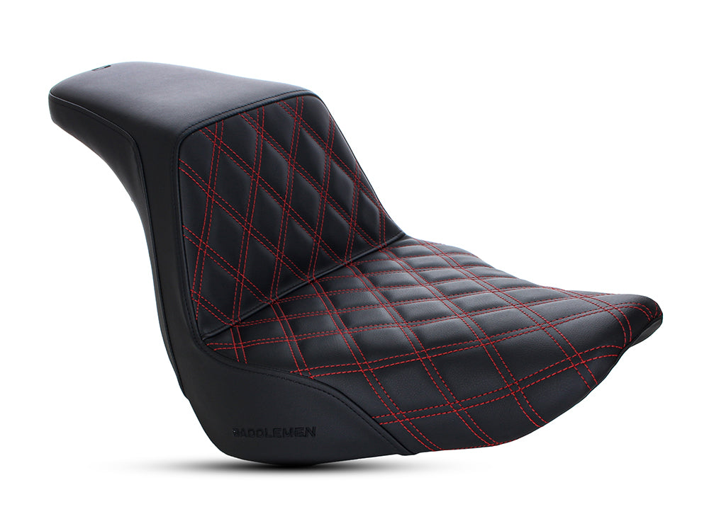 Step-Up LS Dual Seat with Red Double Diamond Lattice Stitch. Fits Sport Glide & Low Rider 2018up, Low Rider S 2020up & Low Rider ST 2022up. - Saddlemen Seats