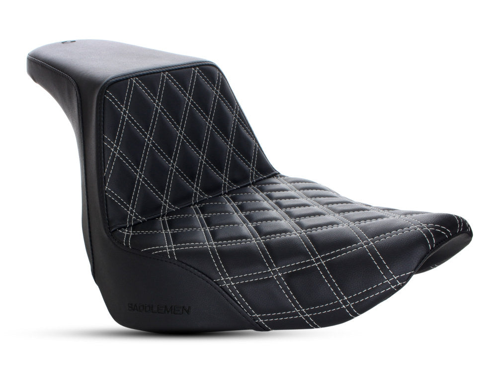 Step-Up LS Dual Seat with Silver Double Diamond Lattice Stitch. Fits Sport Glide & Low Rider 2018up, Low Rider S 2020up & Low Rider ST 2022up. - Saddlemen Seats