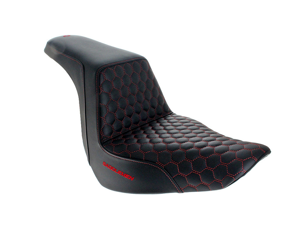 Step-Up HC Dual Seat with Red Honeycomb Stitch. Fits Sport Glide & Low Rider 2018up, Low Rider S 2020up & Low Rider ST 2022up - Saddlemen Seats