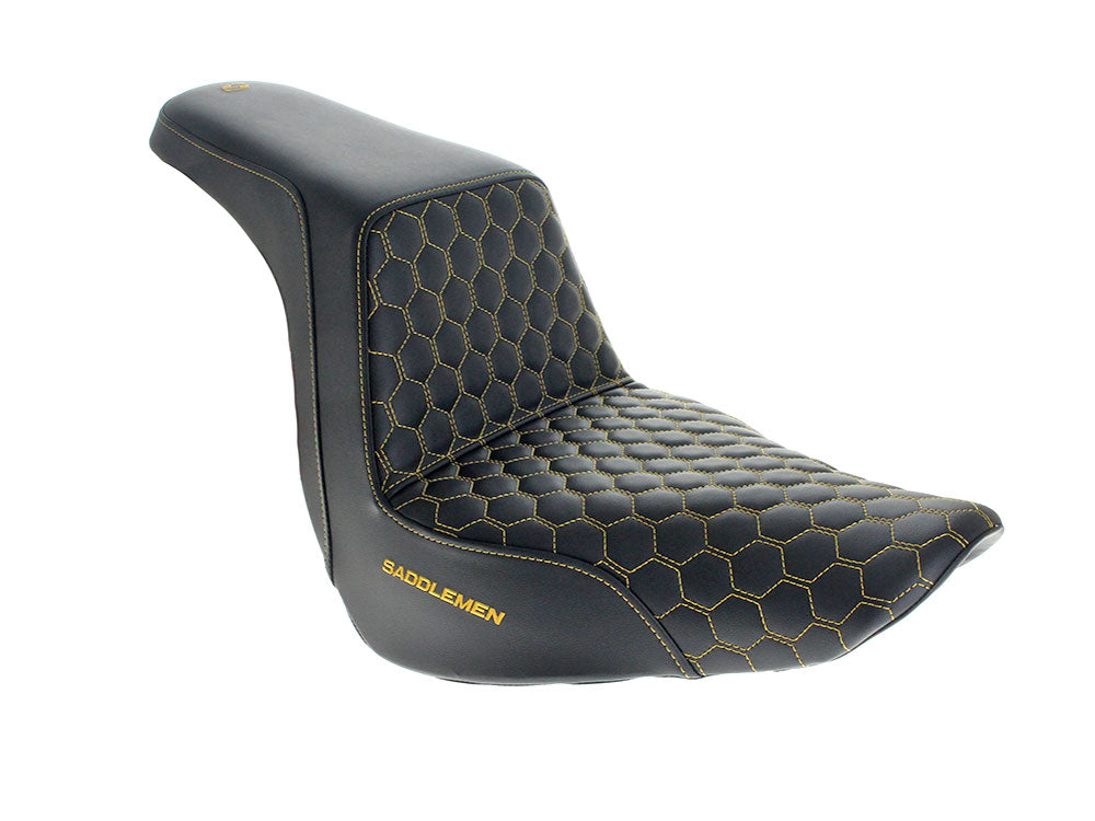 Step-Up HC Dual Seat with Gold Honeycomb Stitch. Fits Sport Glide & Low Rider 2018up, Low Rider S 2020up & Low Rider ST 2022up - Saddlemen Seats