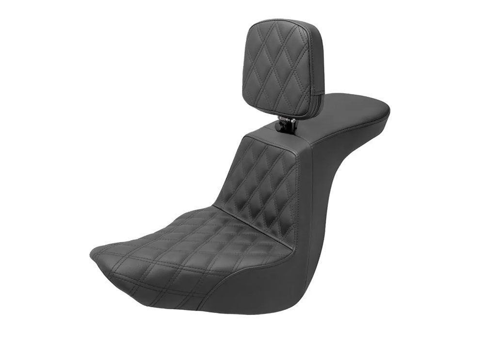 Tour Step-Up LS Dual Seat With Backrest & with Black Double Diamond Lattice Stitch. Fits Sport Glide & Low Rider 2018up, Low Rider S 2020up & Low Rider ST 2022up - Saddlemen Seats