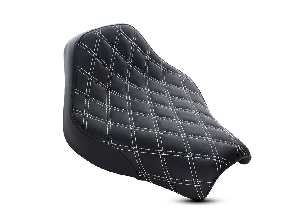 Renegade LS Solo Seat with White Double Diamond Lattice Stitch. Fits Softail Street Bob 2018up & Standard 2020up. - Saddlemen Seats