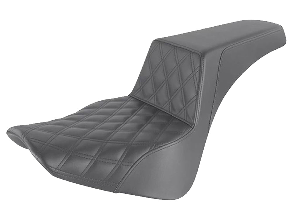 Step-Up LS Dual Seat with Black Double Diamond Lattice Stitch. Fits Softail Deluxe 2018-2020, Slim 2018-2021 & Heritage Classic 2018up - Saddlemen Seats