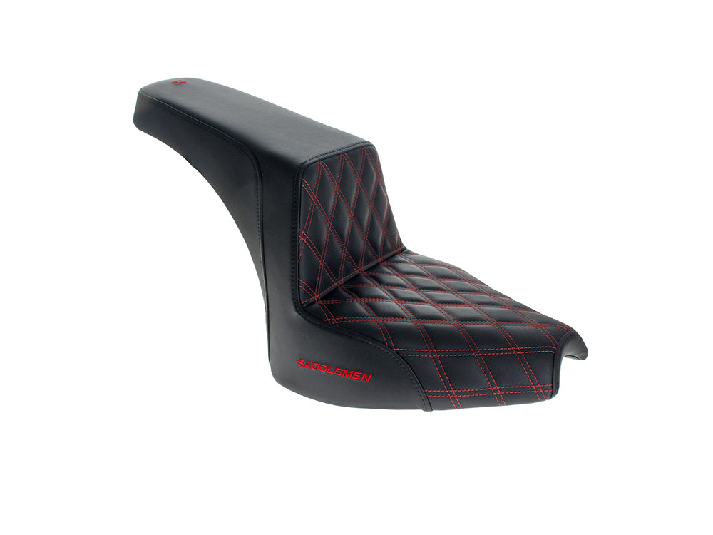 Step-Up LS Dual Seat with Red Double Diamond Lattice Stitch. Fits CVO Touring 2023up, Street Glide & Road Glide 2024up, Touring 2025up - Saddlemen Seats