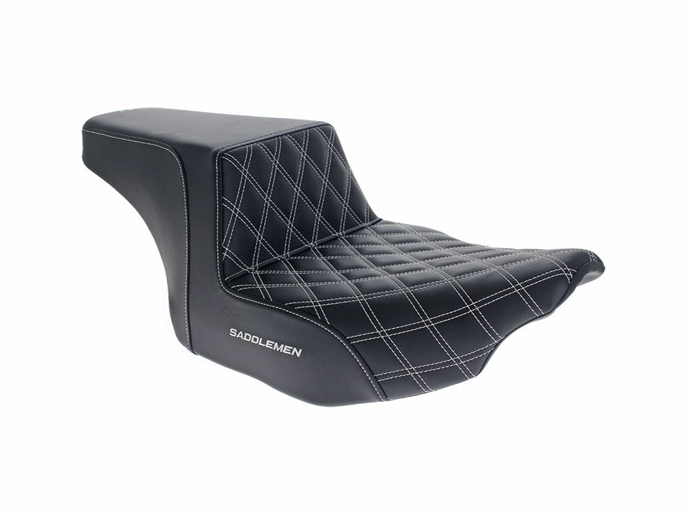 Step-Up LS Dual Seat with White Double Diamond Lattice Stitch. Fits CVO Touring 2023up, Street Glide & Road Glide 2024up, Touring 2025up - Saddlemen Seats