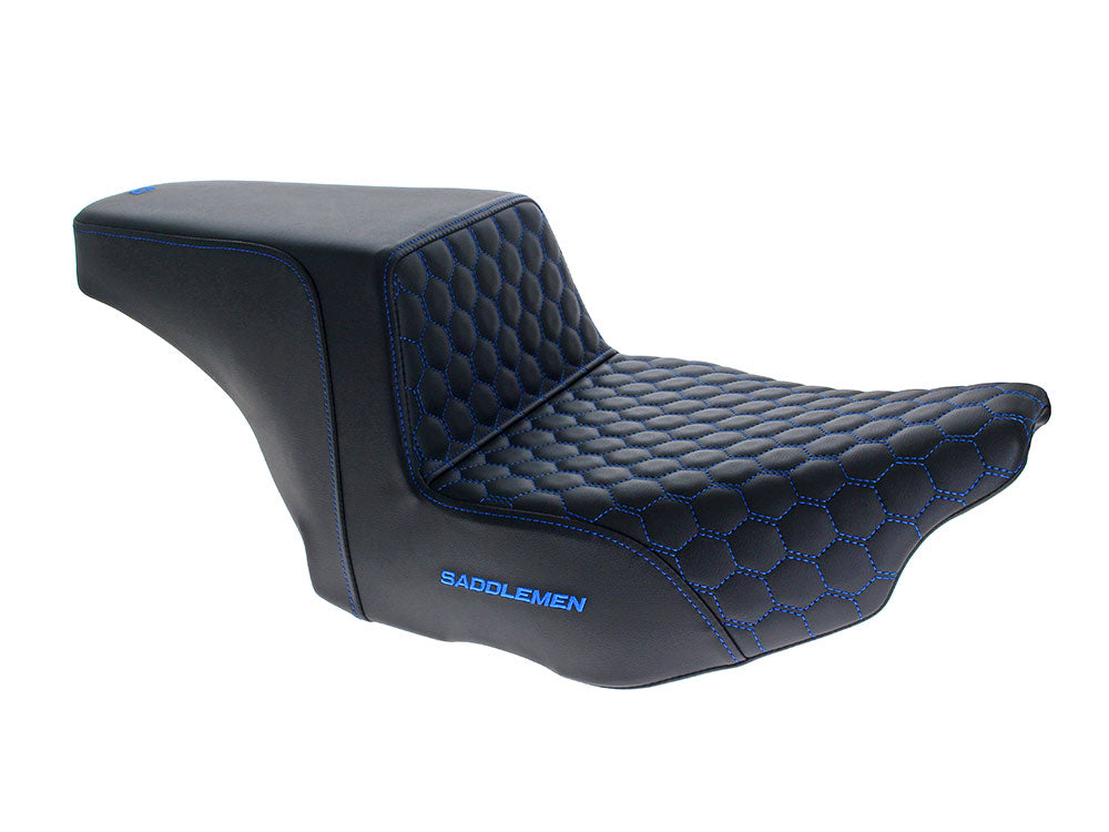 Step-Up HC Dual Seat with Blue Honeycomb Stitch. Fits CVO Touring 2023up, Street Glide & Road Glide 2024up, Touring 2025up - Saddlemen Seats