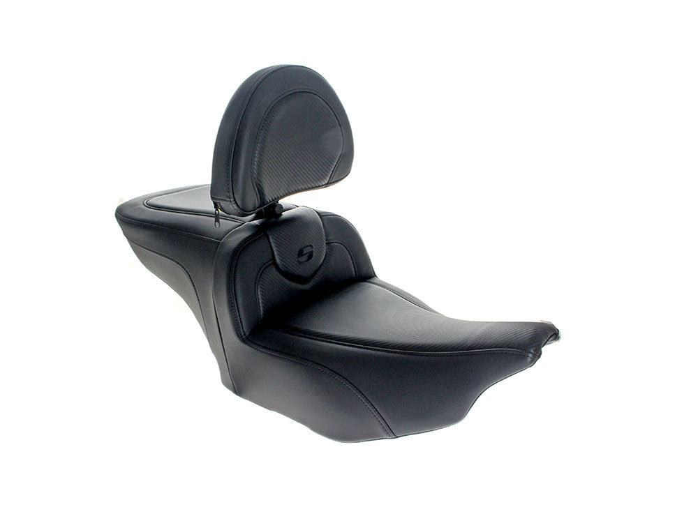 Roadsofa CF Dual Seat With Backrest & Carbon Fiber Weave. Fits CVO Touring 2023up, Street Glide & Road Glide 2024up, Touring 2025up - Saddlemen Seats