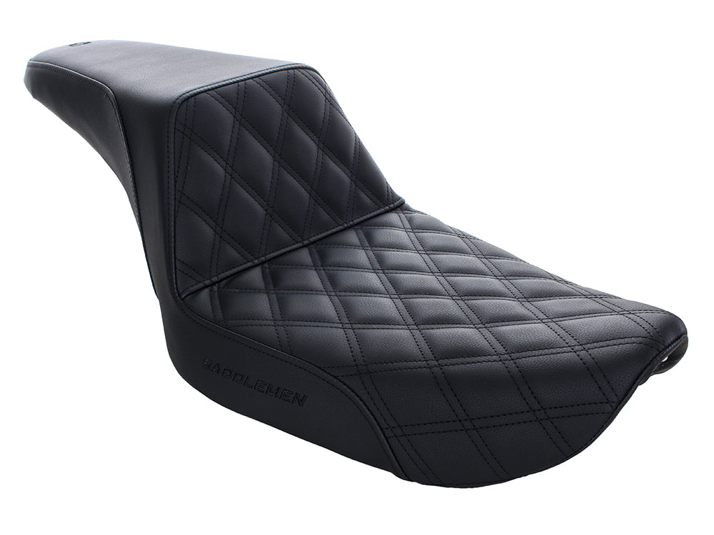 Step-Up LS Dual Seat with Black Double Diamond Lattice Stitch. Fits Dyna 1996-2003. - Saddlemen Seats