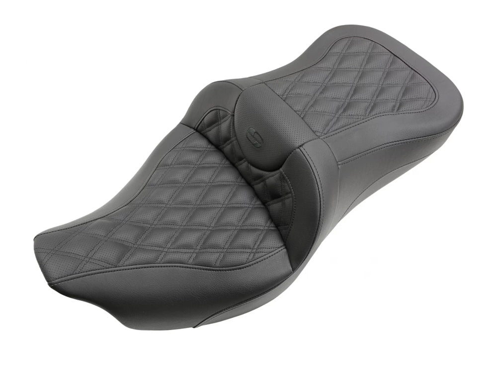 Roadsofa LS Dual Seat with Black Double Diamond Lattice Stitch. Fits Road King 1997-2007 & Street Glide 2006-2007. - Saddlemen Seats