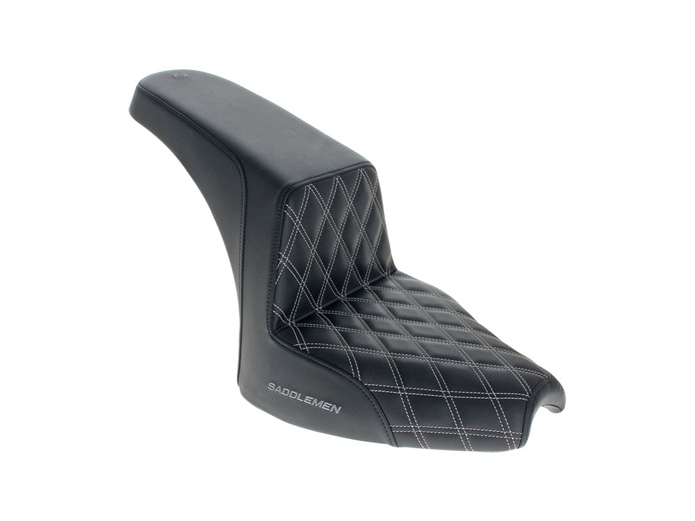 Step-Up LS Dual Seat with Dark Grey Double Diamond Lattice Stitch. Fits Indian Cruiser 2022up - Saddlemen Seats