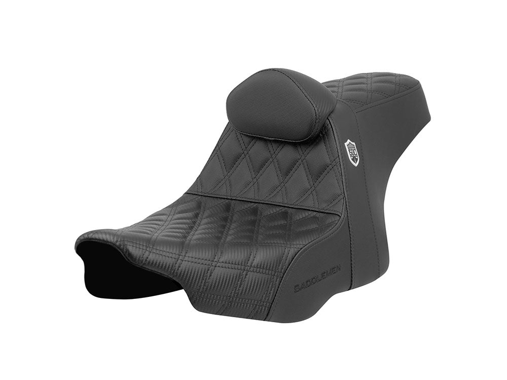 Step-Up San Diego Customs Pro Series Gripper Dual Seat With Backrest & Black Stitch. Fits CVO Touring 2023up, Street Glide & Road Glide 2024up, Touring 2025up - Saddlemen Seats