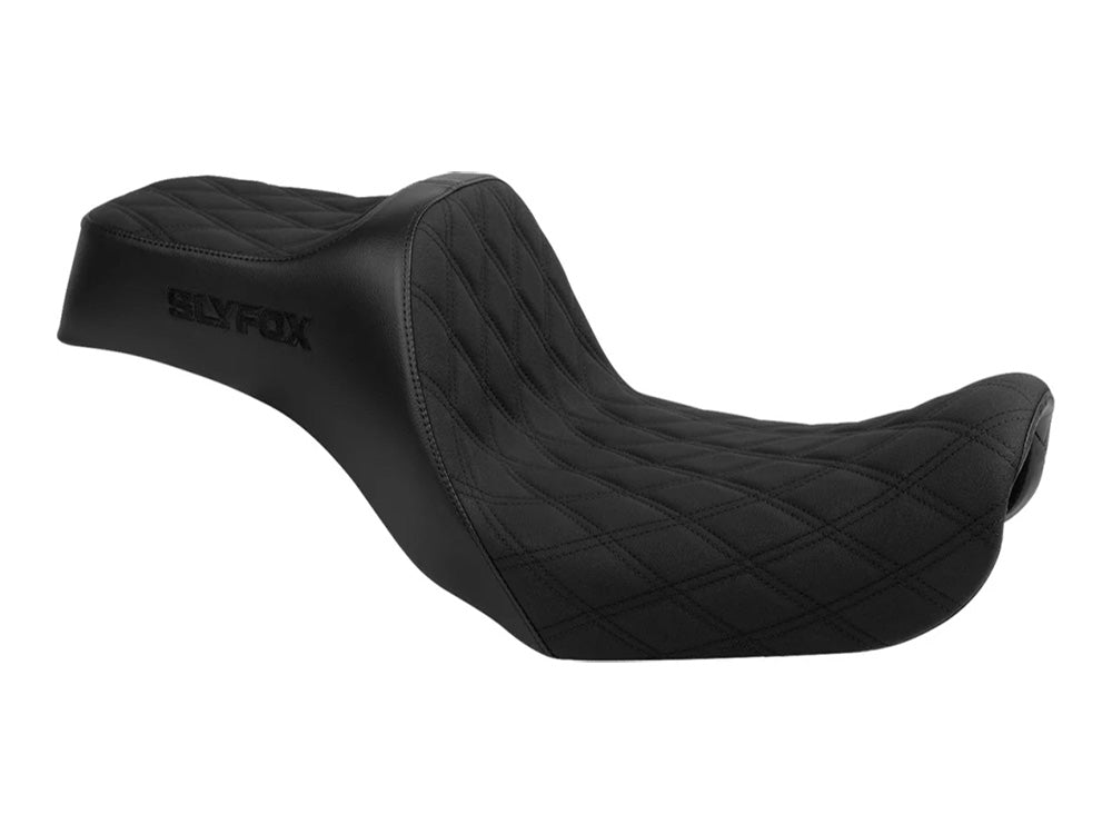 Highnoon Dual Seat with Black Double Diamond Stitch. Fits Dyna 2006-2017 - Slyfox