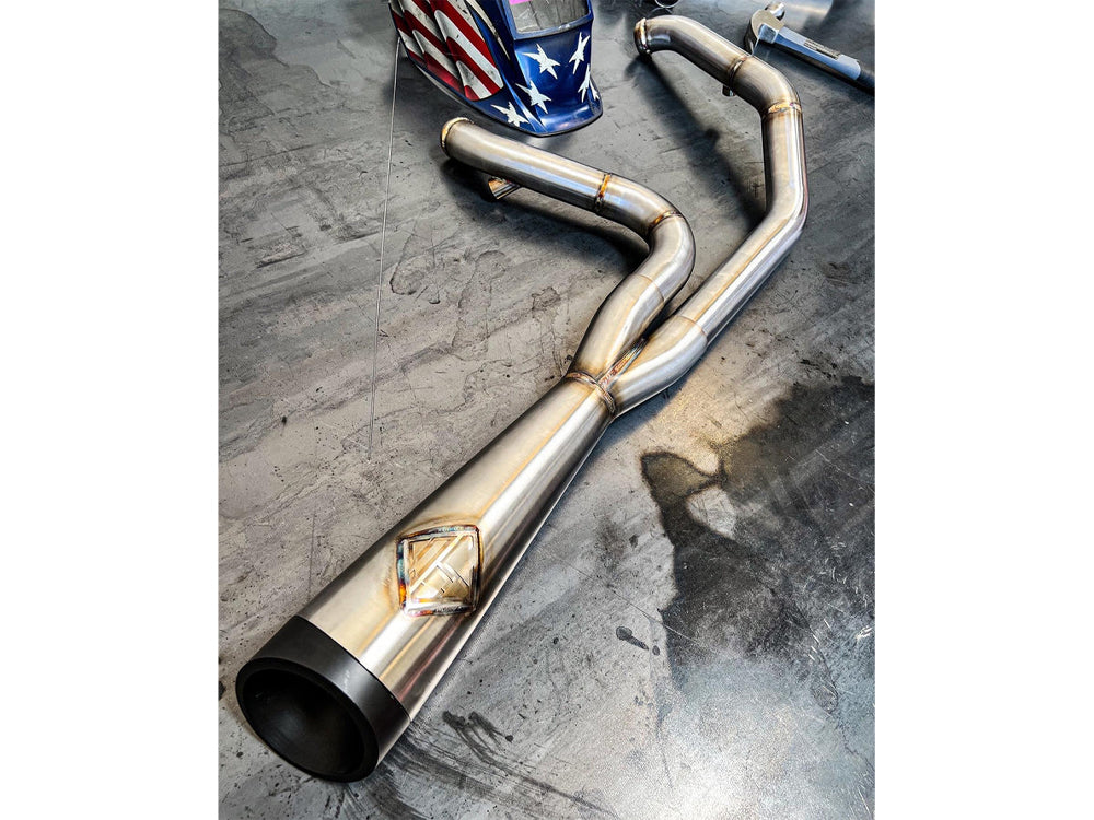 2-into-1 Cutback Exhaust - Stainless Steel with Black End Cap. Fits Softail 2018up Non-240 Rear Tyre Models. - SP Concepts Exhaust