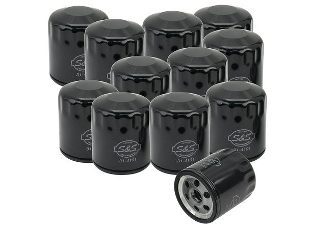 Oil Filters - Black. Fits Softail 1984-1999, Sportster 1984-2021, FXR 1983-1994, Touring 1980-1998 & Buell 1995-2002. Box of 12. - S&S