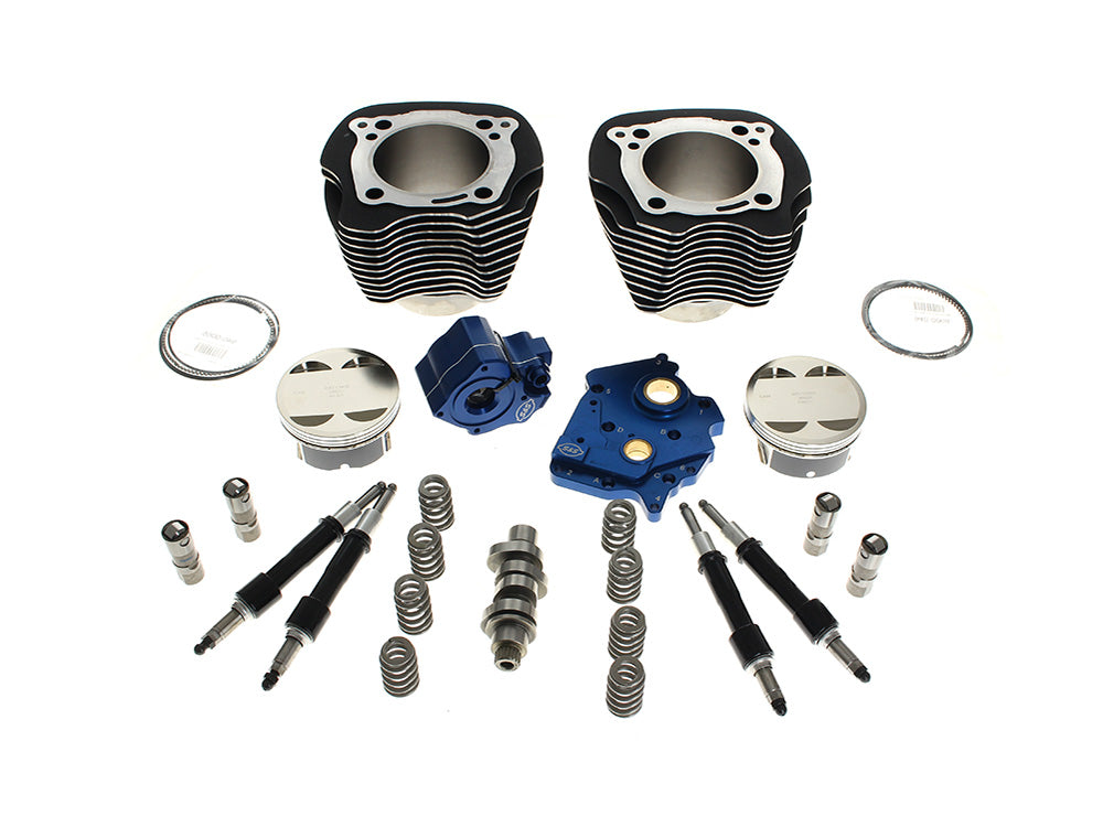 Power Pack - 129ci Big Bore Kit with Chain Drive HPT496 Camshaft, Highlighted Fins & Black Pushrod Tubes. Fits Milwaukee-Eight 2017-2024 with 107ci Oil Cooled Engine - S&S