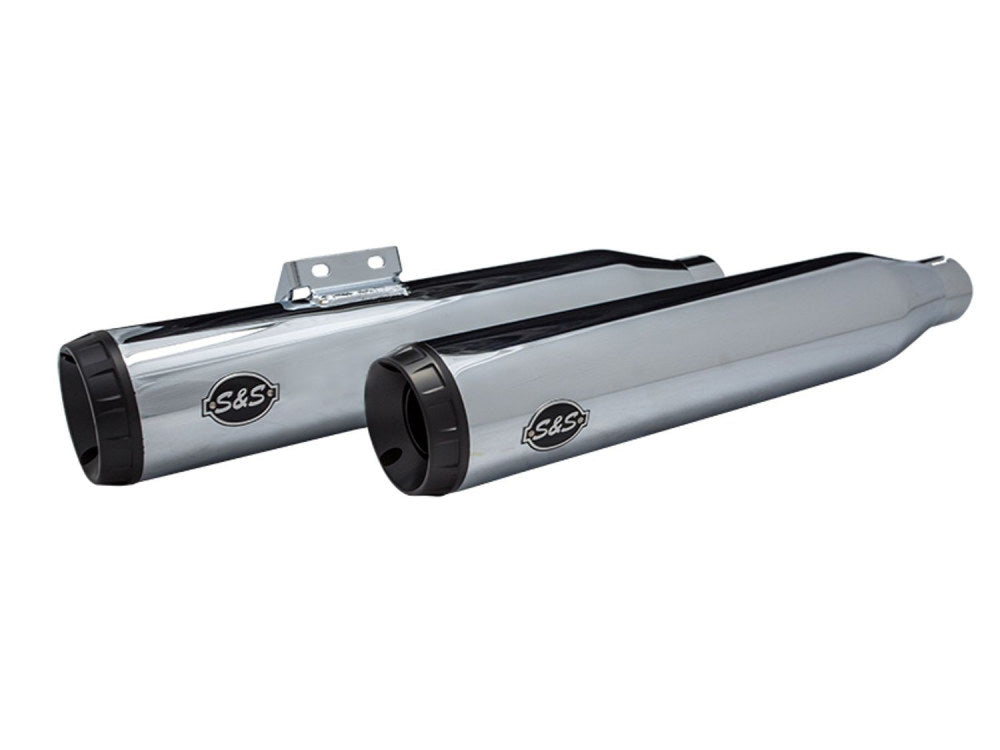 3-1/2in. Grand National Slip-On Mufflers - Chrome with Black End Caps. Fits Softail Slim, Street Bob, Standard & Low Rider Models 2018-2024 & Breakout & Fat Boy 2018up - S&S