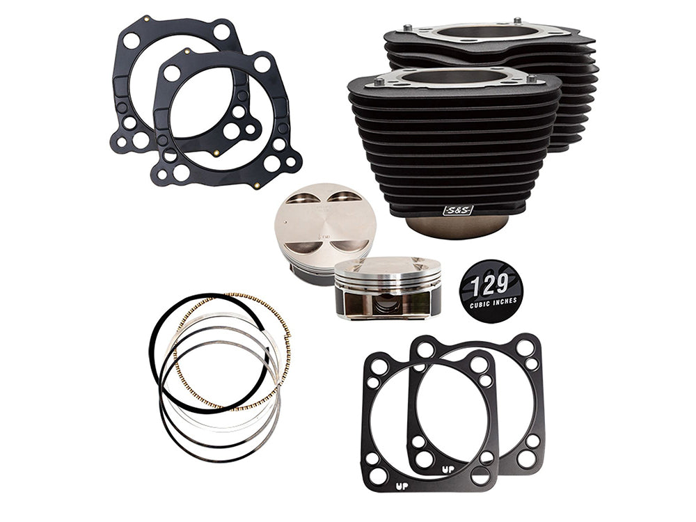 129ci Big Bore Kit with Non-Highlighted Fins - Black. Fits Milwaukee-Eight 2017up with 107ci Engine. - S&S