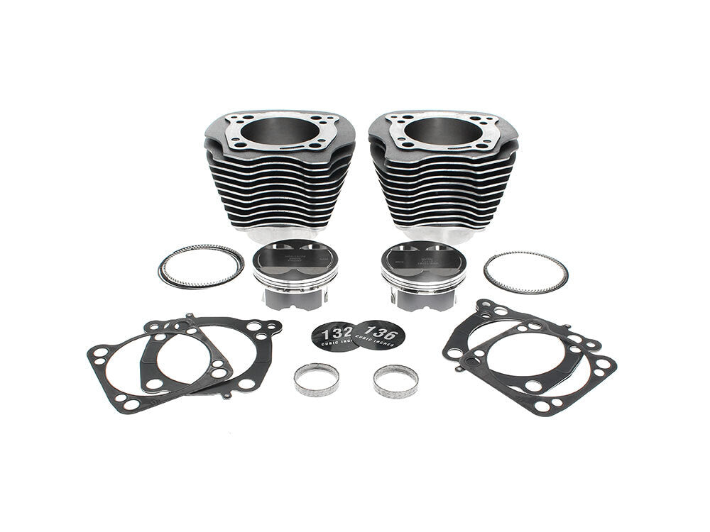 132ci Big Bore Kit with Highlighted Fins & Mid Level Compression - Black Granite. Fits CVO Milwaukee-Eight 2017up with 117ci Engine - S&S