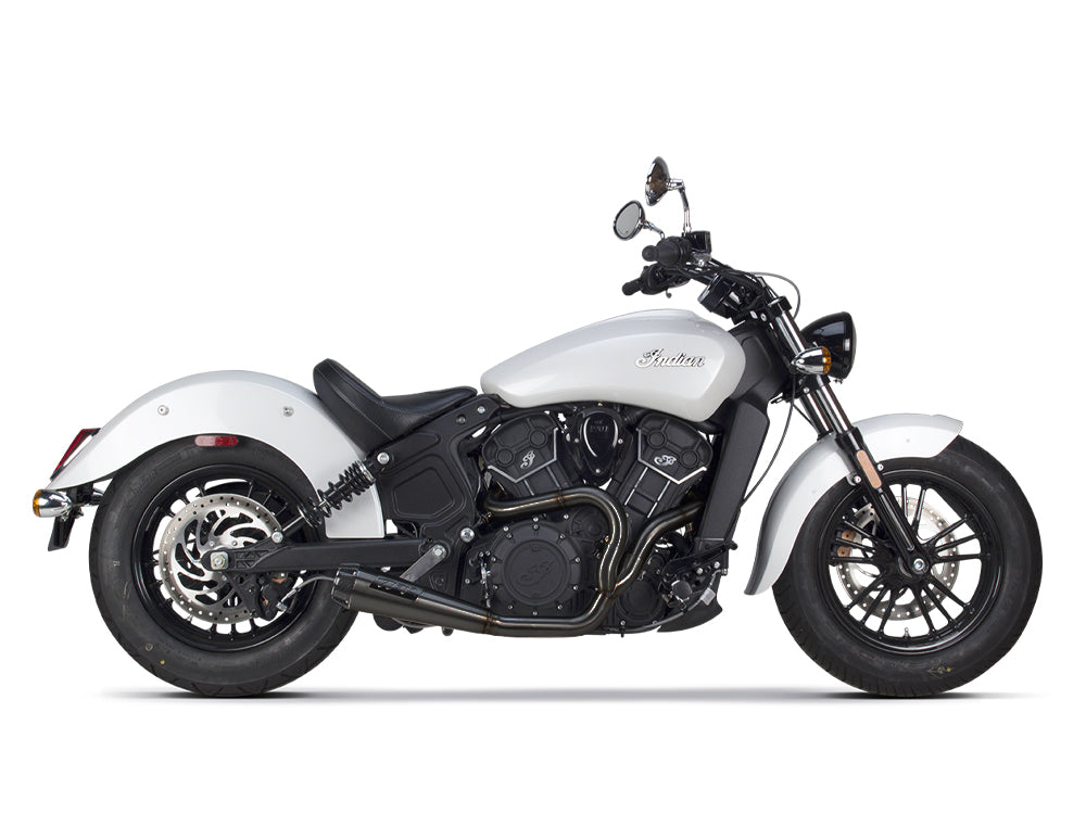 Comp-S 2-into-1 Exhaust - Black with Carbon Fiber End Cap. Fits Indian Scout 2015-2024 & also fits Victory Octane. - Two Brothers Racing Exhaust